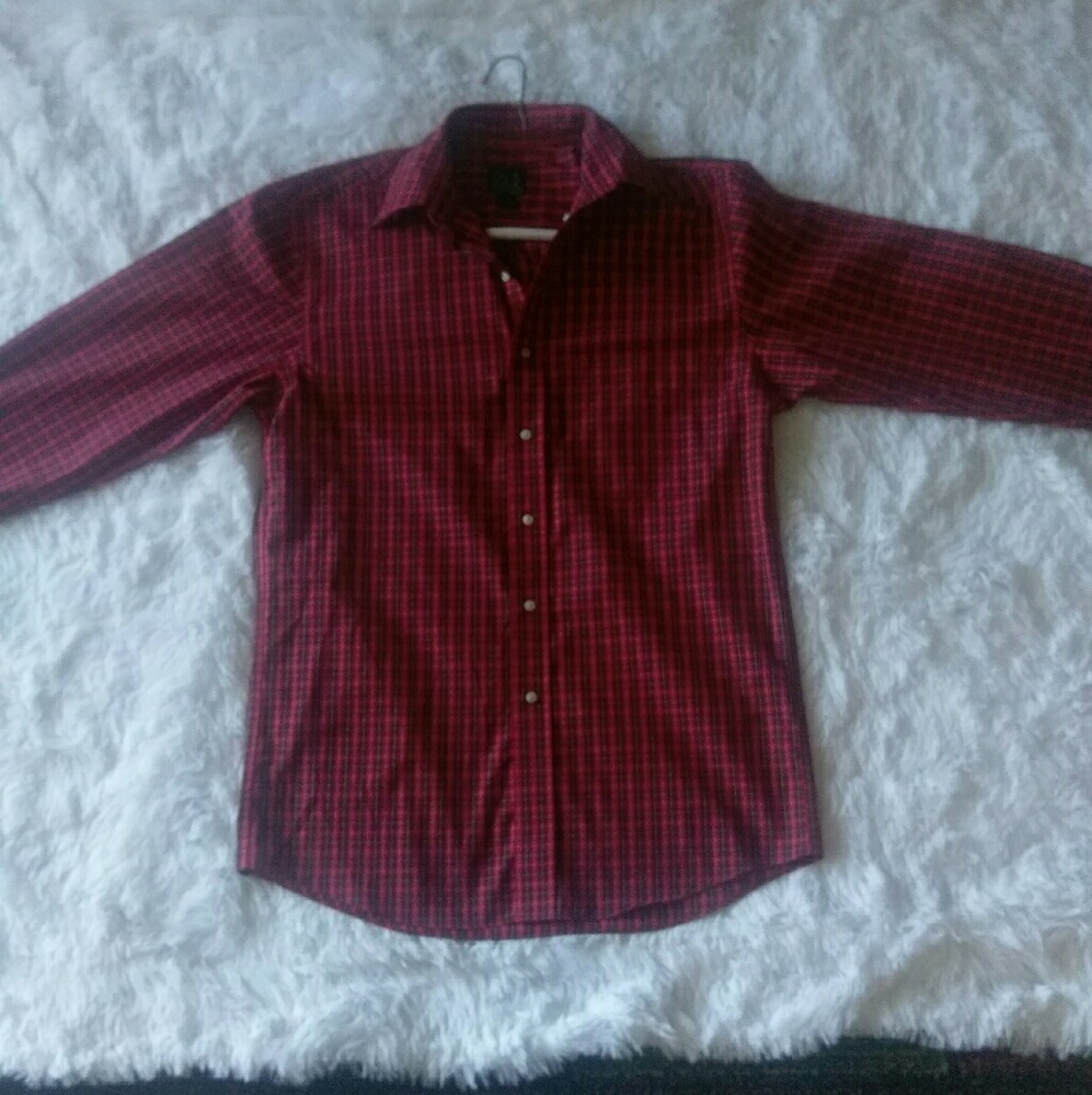 JosA Banks Red and Black plaid Travelers shirt. Me